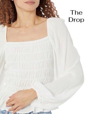 2X Smocked Bodice Long Sleeve Gauze Blouse in White, NWT